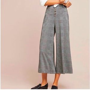 Anthro Maeve Retro Gray Black High Rise Plaid Check Wide Leg Trousers Medium
